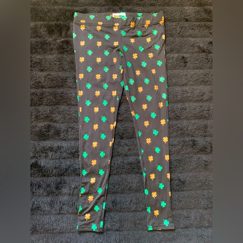 Typsy Elves Black w/ Gold Foil/ Green High Waisted Leggings Polyester-Spandex M